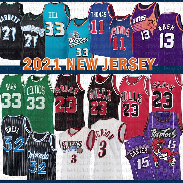 

vince michael 3 allen carter larry iverson bird jersey grant isiah hill thomas penny shaquille hardaway oneal steve bull nash garnett blue, Black;red