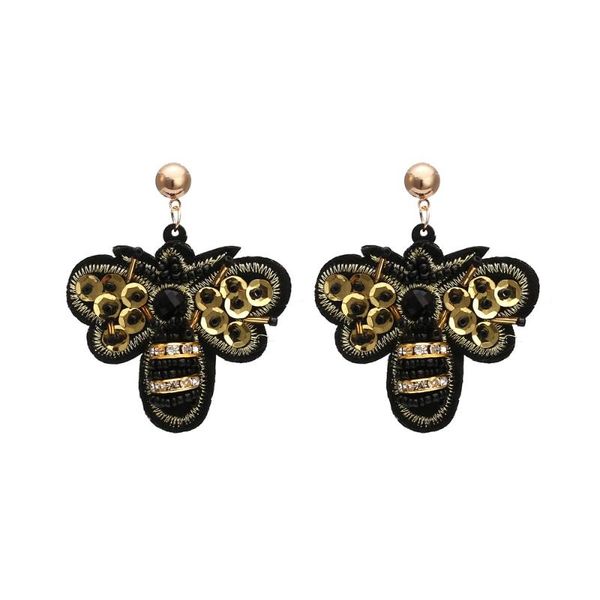 

handmade cloth small bee earrings woven rice beads animal earrings drop, Silver