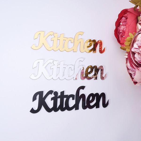 Mutfak Script Kapı Plakaları Farklı Boyutu Akrilik Ayna Duvar Sticker Tasarım Kendinden Yapışkanlı Tutkal Ev Dekorasyonu ile 201130