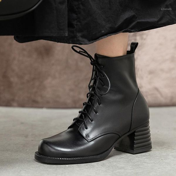 

boots genuine cow leather women ankle cross-tied slide zip round toe lady motorcycle 2021 winter black shoes handmade1