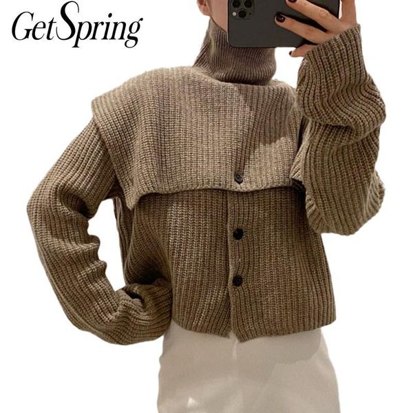 

getspring women sweater long sleeve single breasted knitted sweater detachable cardigan sweaters 2 piece set winter 2020, White