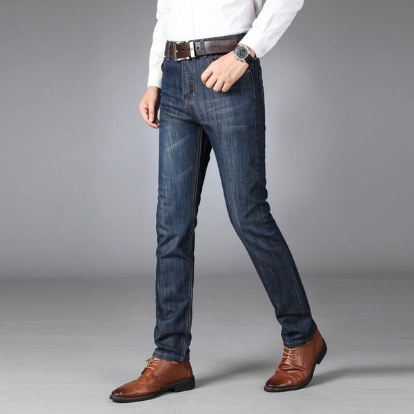 

jeans trousers men clothes dropshipping new blue elasticity skinny jeans business casual male denim slim pants classic style