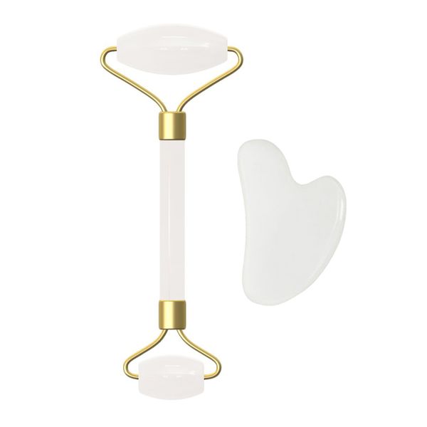 

natural white jade roller guasha board scraper set white quartz face roller facial massage gua sha tool stone facial massager