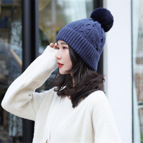 

beanie/skull caps korean winter wool cap tide female cute wild ear protection fashion warm knitted hat woolen, Blue;gray