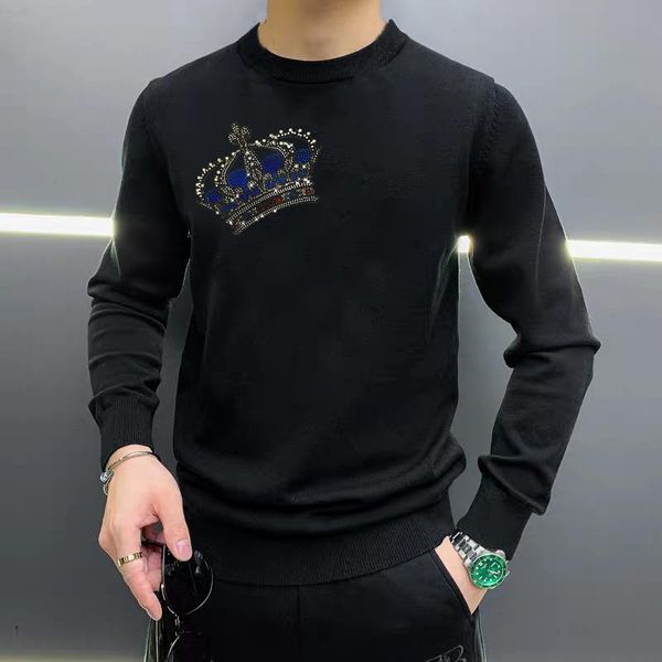 

men's sweaters cashmere%100 winter super warm oversized sweater crown rhinestone fall loose design head pullover, White;black