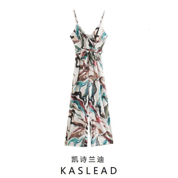

ink 2020 summer new women's style painting print graffiti waist strap suspender jumpsuit pants, Black;gray