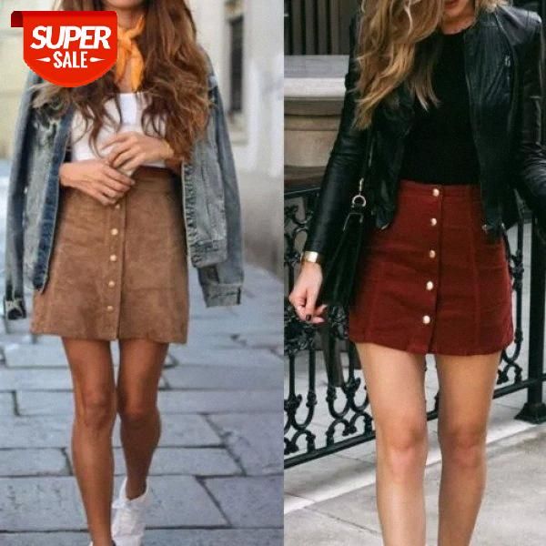 

meihuida women suede leather mini shirt button short kirts pencil skirt jupe femme #ik3t, White;black