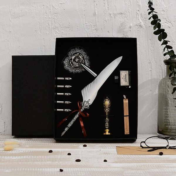 

fountain pens exquisite retro feather quill pen set dip sign kit perfect gift holder ink bottle with wax seal stamp r251