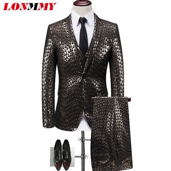 

lonmmy men blazer masculino slim fit stage suits wedding dress blazer men 3 pieces/sets suit jacket single-breasted fashion1, White;black