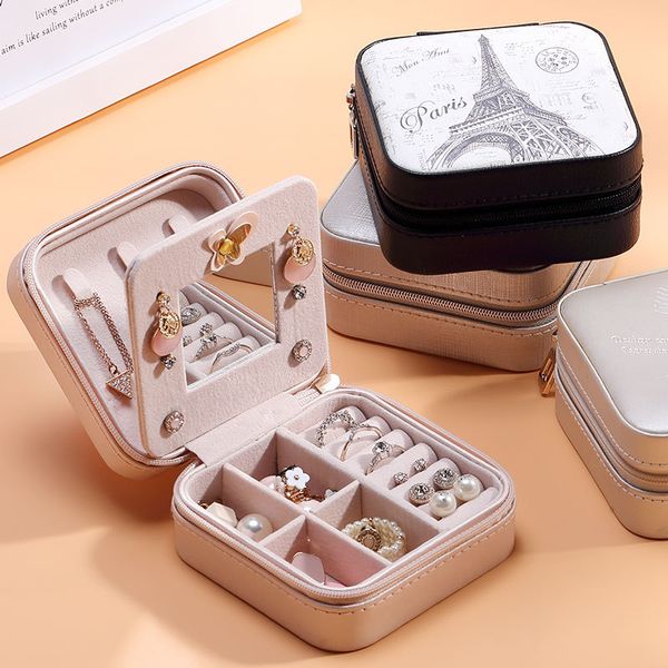 

multi-function storage box leather organizer multi-layer jewelry display travel jewelry case portable earring ring box 4 colors kimter-z109a