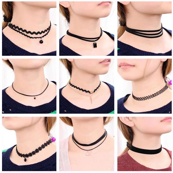 

gothic choker collar necklace women's lace necklace clavicle chain wholesale dmfn220 (with chain) mix order 20 pieces a lot, Golden;silver