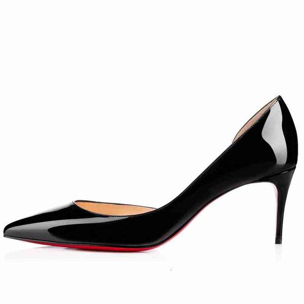 

quality women super pumps side-heels red bottom dress high heels suede/patent leather pointed toe soles wedding lady, Black