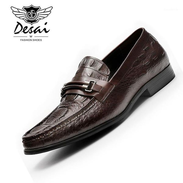 

dress shoes desai black slip-on men genuine leather loafers men's business wedding comfortable flats large size shoe1