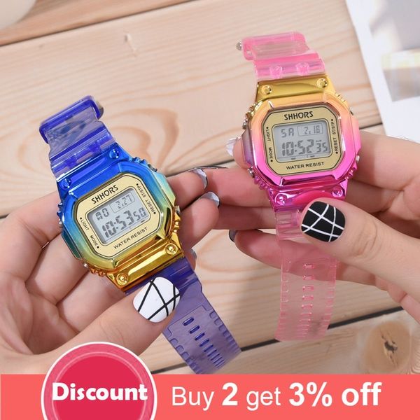 

rose gold women digital watch multifunction waterproof women watches gradient male watch rectangle children sport watches 201204, Slivery;brown
