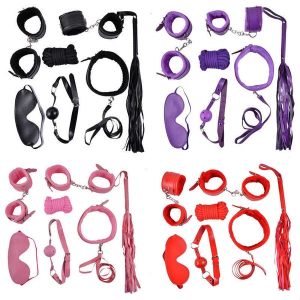 

2022 recommended purchase bondages Blindfold 10 Pcs/set Sexy Lingerie PU Leather bdsm Bondage Set Hand Cuffs Rope Footcuff Whip Erotic Toys