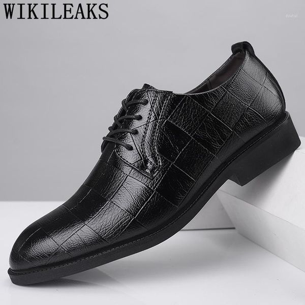 

dress shoes leather men formal luxury classic 2021 brown office plus size zapatos oxford hombre1, Black