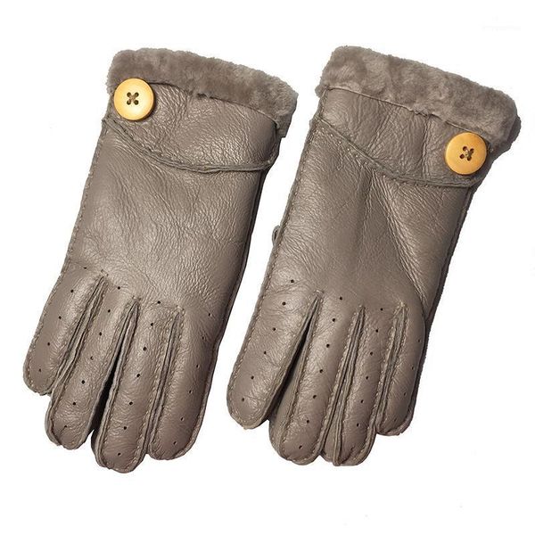 

leather gloves women fur gloves women,sheepskin mittens real fur sheep leather winter warm thickening windproof for women1, Blue;gray