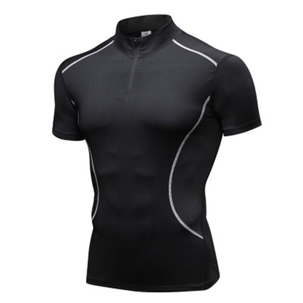 

running jerseys basketball shirt short sport shirts mensstand-up collar fitness sleeve t-shirt men clothes o-neck training top, Black;blue