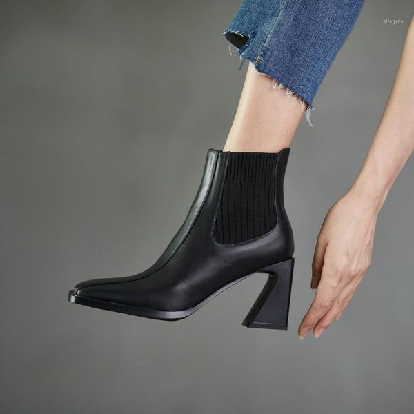 

boots sklfgxzy ankle genuine leather female women's autumn winter head layer cowhide shoes size 34-401, Black