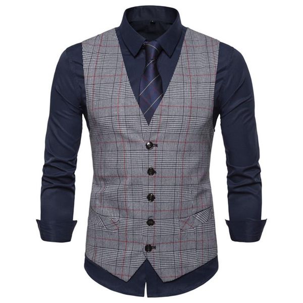 

3 color men's business casual slim vests fashion men plaid single buttons vests fit male suit for men spring autumn s-3xl, Black;white