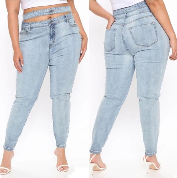 

women's jeans plus size high waist skinny denim casual stretch pencil pants drop, Blue