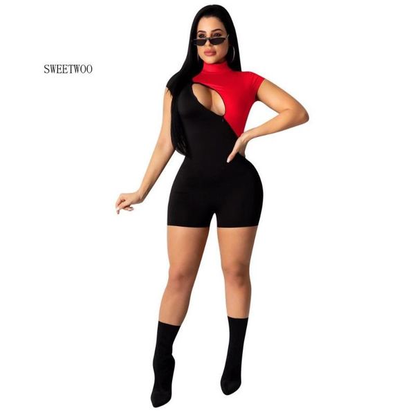 

2021 spring/summer new fashion design elastic party jumpsutis for lady/women both front and back have zipper rompers, Black;white