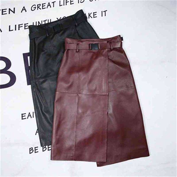 

female spring genuine royal sheep leather skirt e26 dfbf, Black