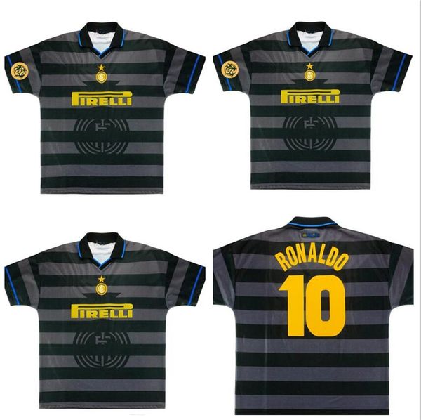 

1997 1998 inter third retro soccer jerseys ronaldo recoba classic shirt zamorano zanetti simeone kanu djorkaeff vintage jersey, Black;yellow