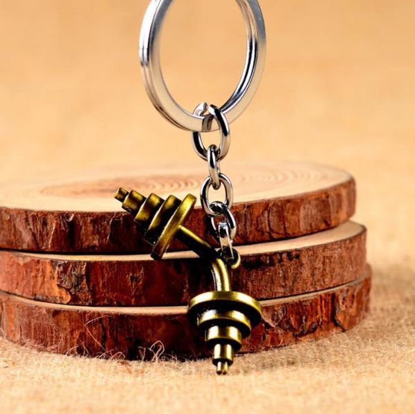 

sports barbell dumbbell key chains trinket charm strength weight fitness weightlifting gym keyring keychain gifts men je, Silver