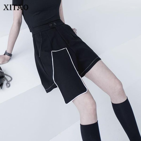 

xitao irregular black shorts fashion new 2020 spring elegant high waist patchwork pocket minority casual style shorts dmy37971, White;black