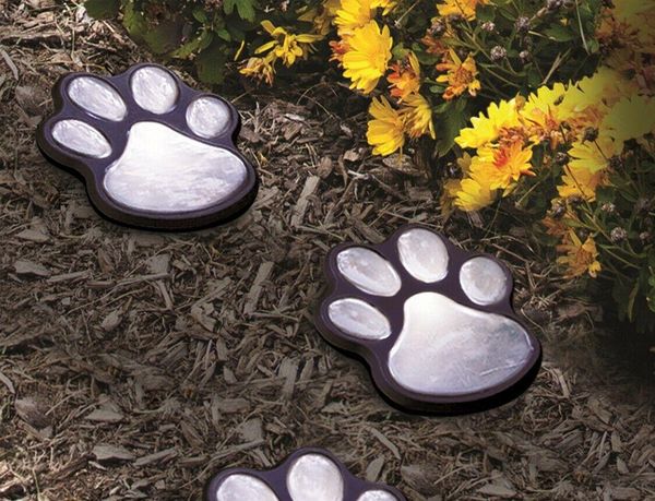

4 solar dog animal paw print lights garden statue lantern led path 3" light lamp