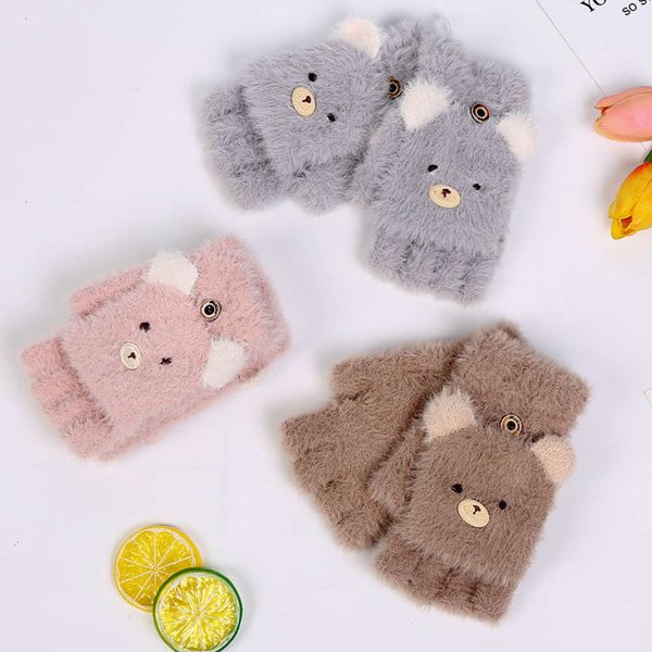 

new winter autumn and 3754# gloves women' fashion flip half finger hand woolen for outdoor riding, Blue;gray