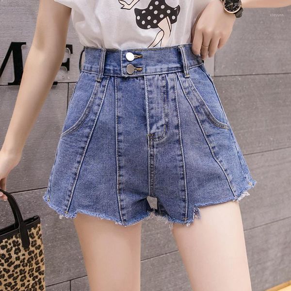 

women denim shorts 2020 wide leg high waist cuffed jeans shorts street wear white blue short for summer spring autumn1