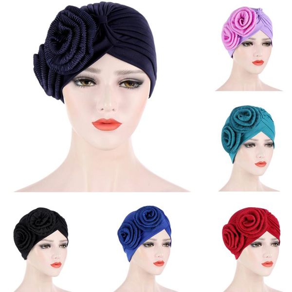 

beanie/skull caps women flowers ruffle turban muslim elastic headscarf bonnet ladies hair accessories cap beanies skullies, Blue;gray