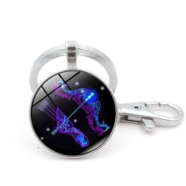 

12 zodiac sign key rings round constellation electroplate keys chain alloy glass jewels keychain for men women, Silver