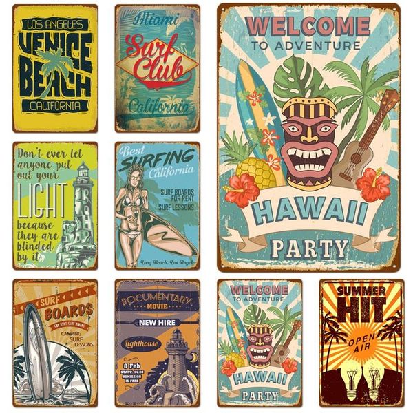 

2020 hello summer vintage wall decoration life is good at beach metal art poster bar pub cafe retro plate seafood tin signs