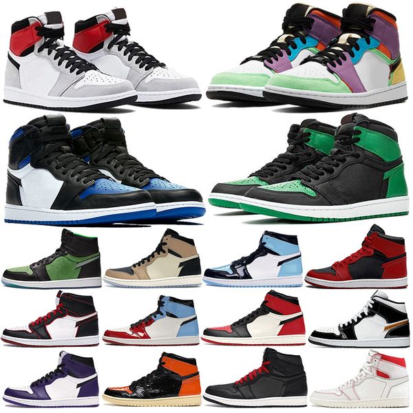 

new 1 1s mens basketball shoes og unc obsidian royal toe tie dye pine turbo green bloodline 1 men women sports sneaker trainers, White;red