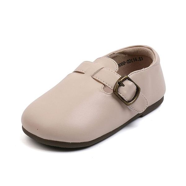 

cuzullaa children boys hook & loop buckle flat leather shoes for kids girls t-strap casual shoes size 21-30, Black;grey