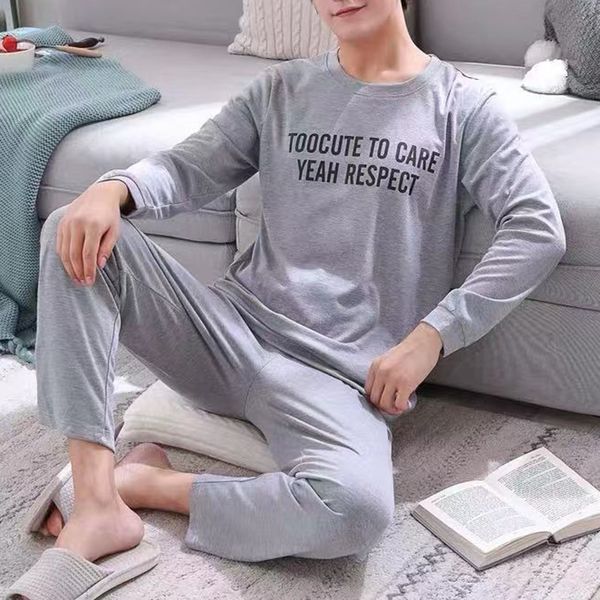 

2020 spring new men pajamas sets casual long sleeve o neck thin loose pajamas printed letters sleepwear homewear lj201113, Black;brown
