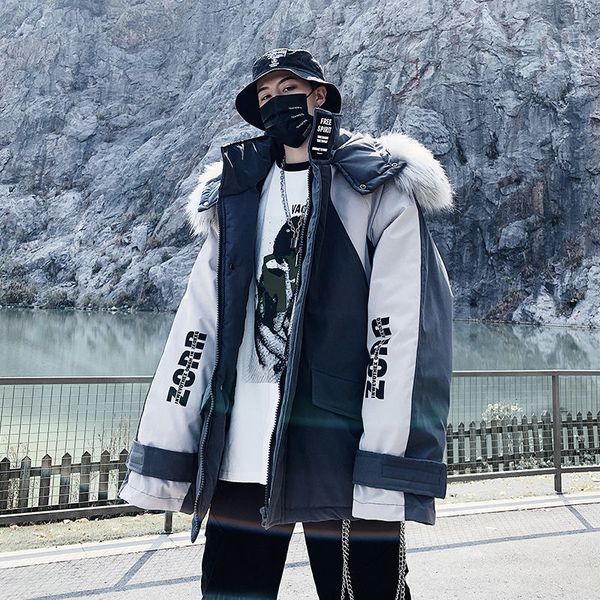 

2021 new privathinker men's winter new casual parkas oversize warm hooded clothing thicken zipper printed male hip hop parka o723, Black
