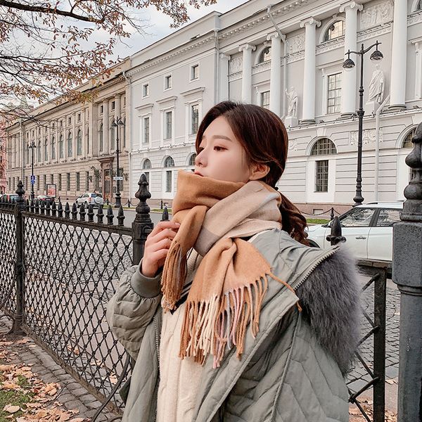 

new plaid cashmere scarf for women autumn and winter klwe, Blue;gray