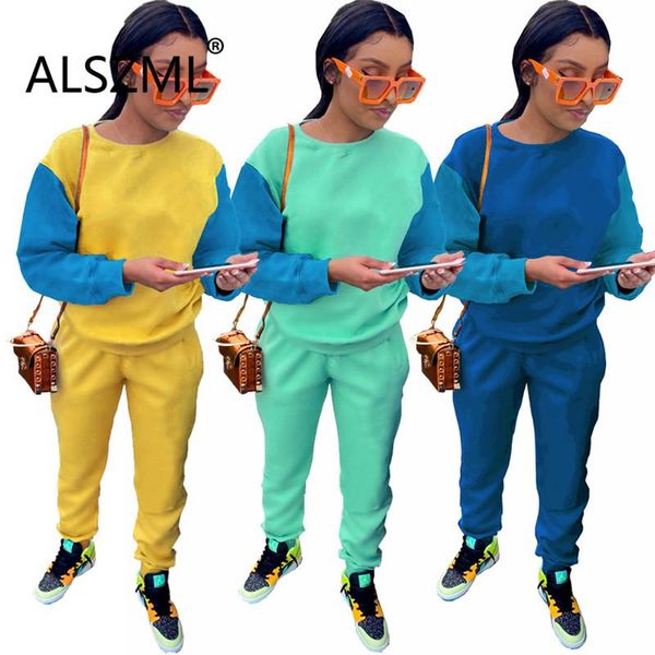 

women's tracksuits simple pure color o neck long sleeve crop and pants 2 pieces set high street chic lady fashion outfits, Gray