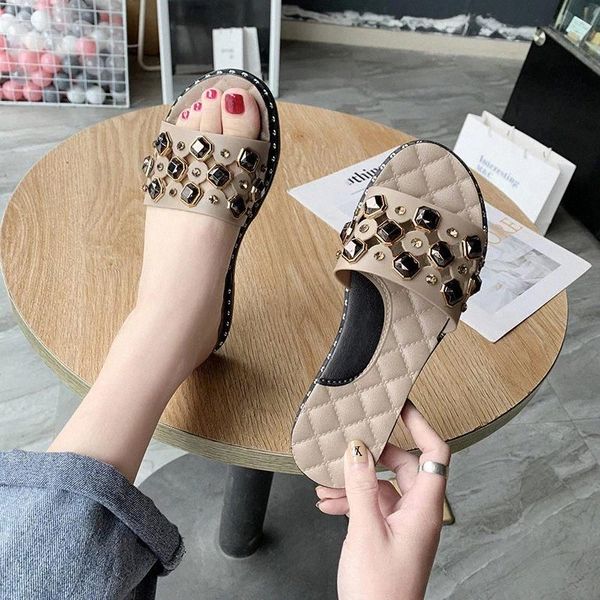 

women summer rhinestone slippers woman transparent colorful ladies flats slides bling new open toe female elegant casual shoes #wi3u, Black