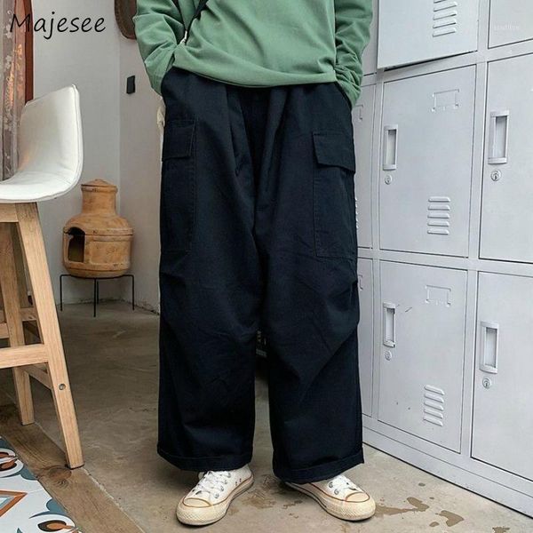 

men's pants casual men loose solid pockets harem trousers elastic waist simple chic mens all-match korean style trendy ankle-length bf1, Black