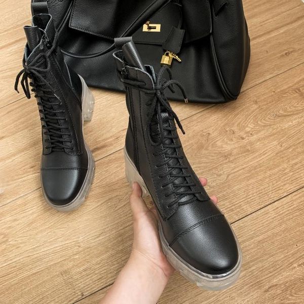 

boots mljuese 2021 women ankle cow leather winter short plush lace up round toe high heels female riding, Black