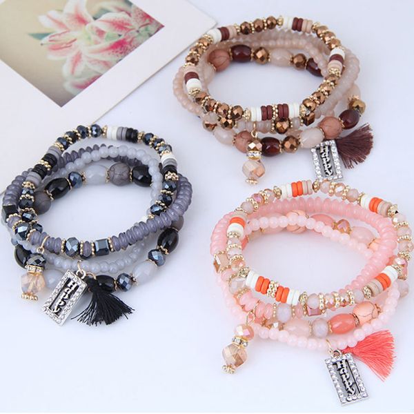 

fashion bohemian stackable bracelets for women girls boho multilayer bead bracelet set statement tassel crystal bangles jewelry kimter-k73fa