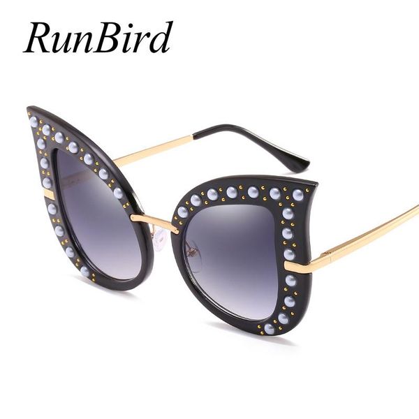 

sunglasses runbird oversized cat eye sun glasses for women 2021 pearl glitter metal frame brand designer fashion female 1223r, White;black