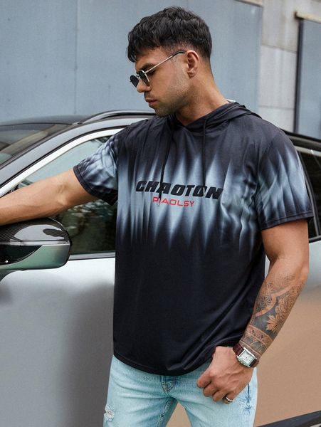 

extended sizes men letter graphic tie dye drawstring hooded tee f6lw#, White;black