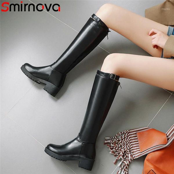 

boots smirnova 2021 arrival knee high women round toe square heels platform zip fashion autumn winter shoes woman1, Black