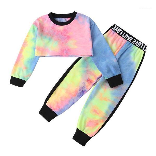 

running sets 0-6y toddler baby girl sport clothes tracksuit tie dye long sleeve hooded sweatshirt+long pants 2pcs spring autumn set1, Black;blue